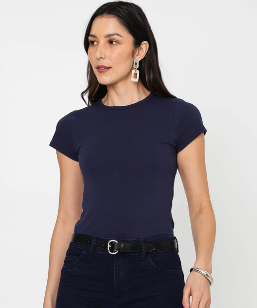 Image_Blusa Feminina Básica Manga Curta Marisa Azul