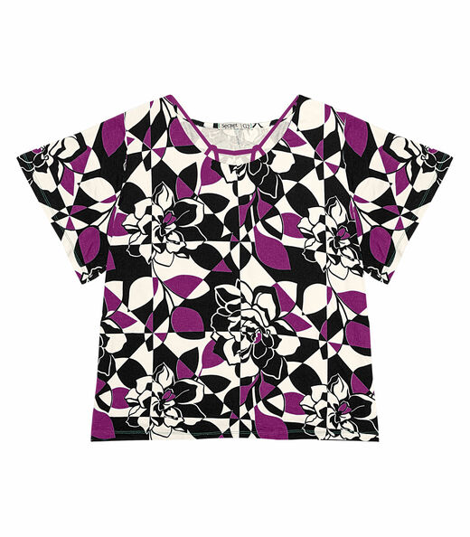 Blusa Manga Curta Feminina Plus Size Secret Glam Roxo