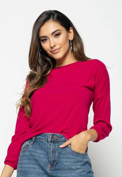 Image_Blusa Morcego  Gola Canoa Manga Longa Canelada Rosa