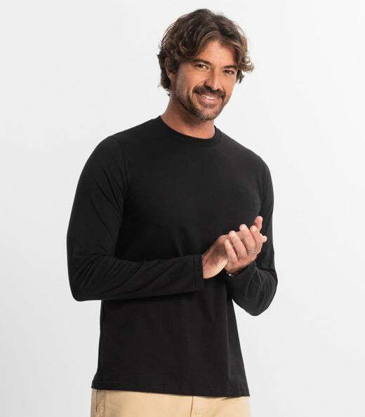 Camiseta Manga Longa Meia Malha Diametro Preto