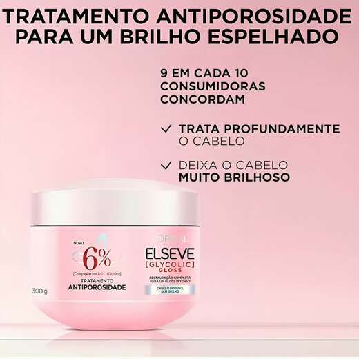 Máscara Creme Capilar Elseve Glycolic Gloss Antiporosidade 300g