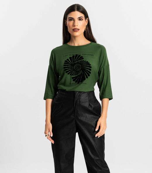 Blusa Feminina Manga 7/8 Viscose Endless Verde