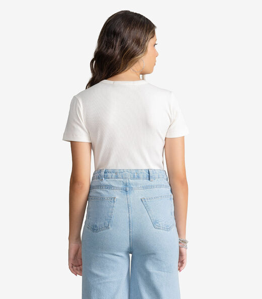 Blusa Feminina Em Ribana Com Termocolante Minty Bege