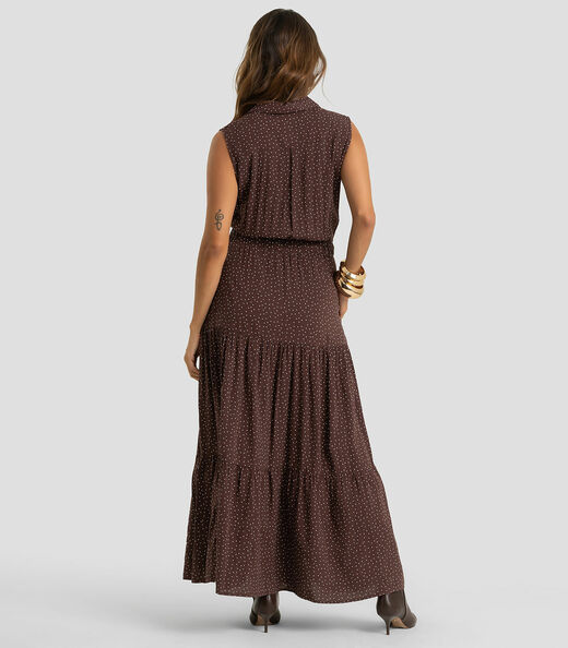 Vestido Longo Feminino Em Viscose Dianna Marrom