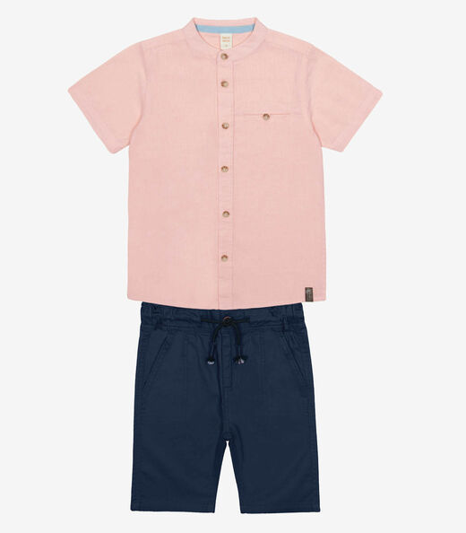 Conjunto Menino Camisa Com Bermuda Trick Nick Rosa