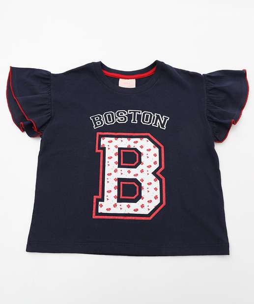 Blusa Infantil Estampa Frontal Babado Marisa Tam 4 a 10 Azul