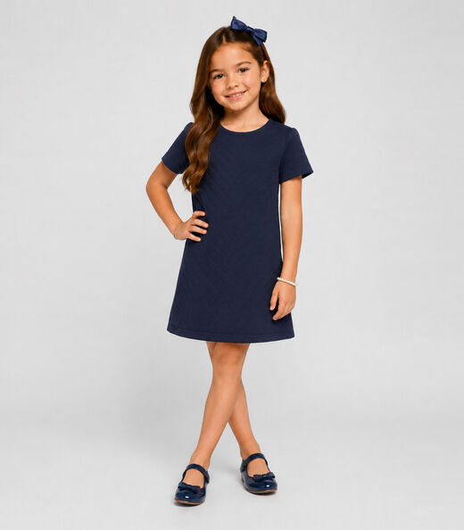 Vestido Infantil Feminino Malha Matelasse Select Azul