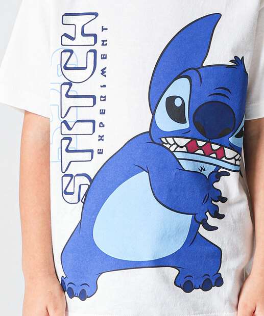 Camiseta Infantil Stitch Disney Tam 4 a 10 Off White
