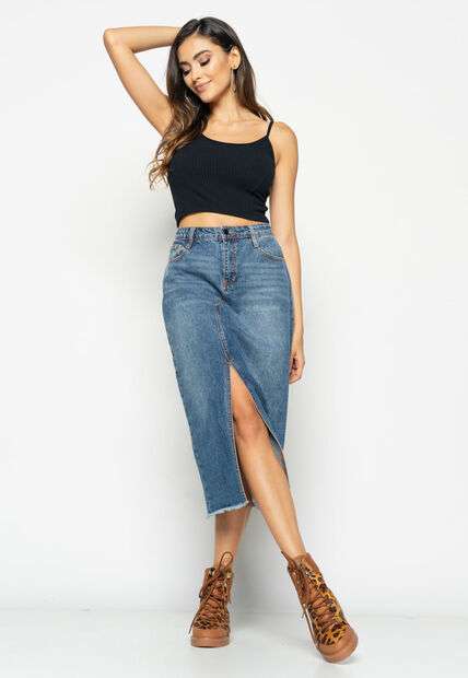 Cropped  Alça Fina Canelado Preto Salvatore Fashion