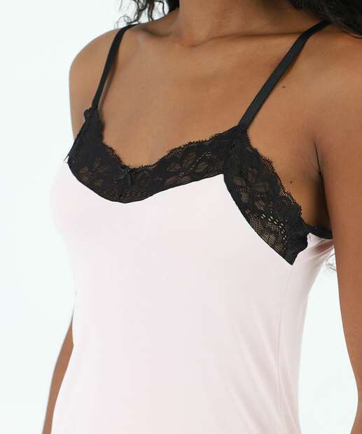 Camisola Recorte Renda Alças Finas Marisa Rosa