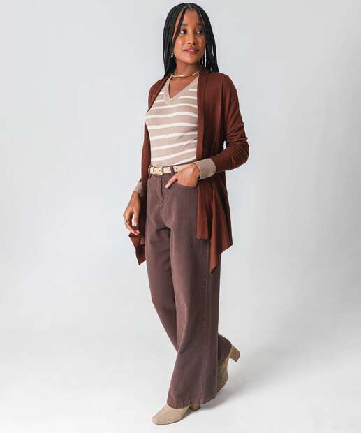Cardigan Feminino Assimétrico Alongado Marisa Marrom
