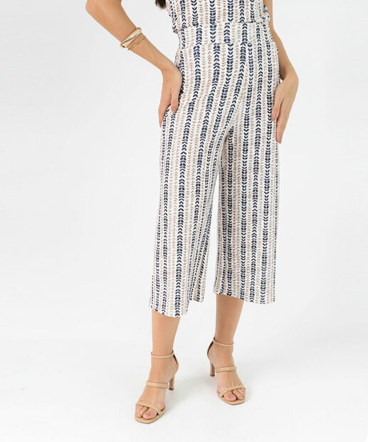 Calça Feminina Pantacourt Estampado Marisa Off White