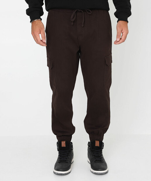 Calça Masculina Sarja Jogger Cargo Marisa Marrom