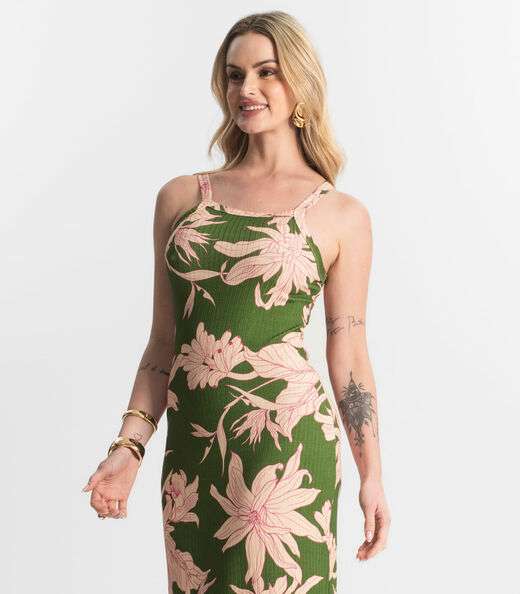 Vestido Midi Canelado Select Verde