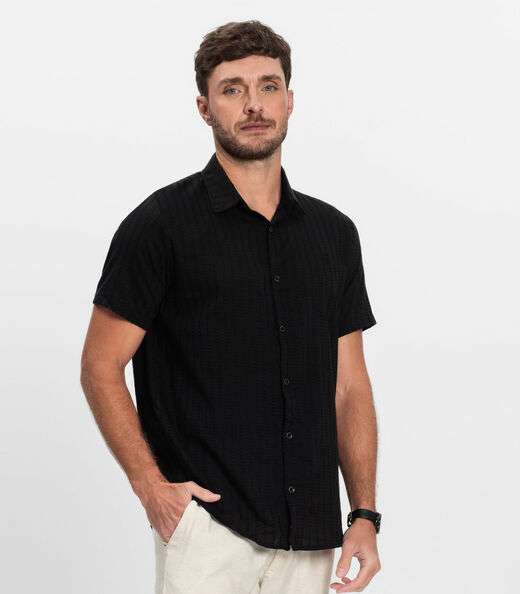 Camisa Masculina Manga Curta Diametro Preto