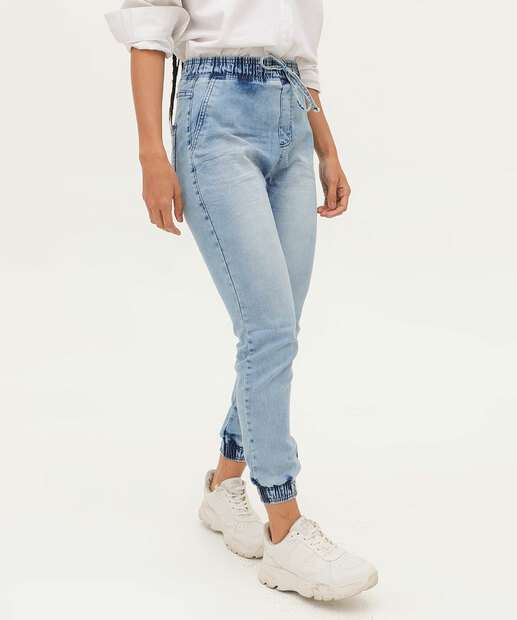Calça Jeans Jogger Feminina Lavagem Clara