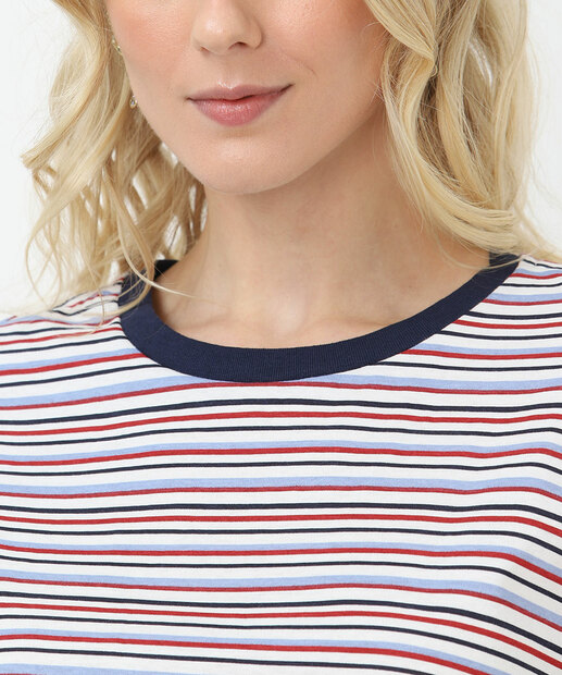 Blusa Feminina Manga Curta Listrada Marisa Azul