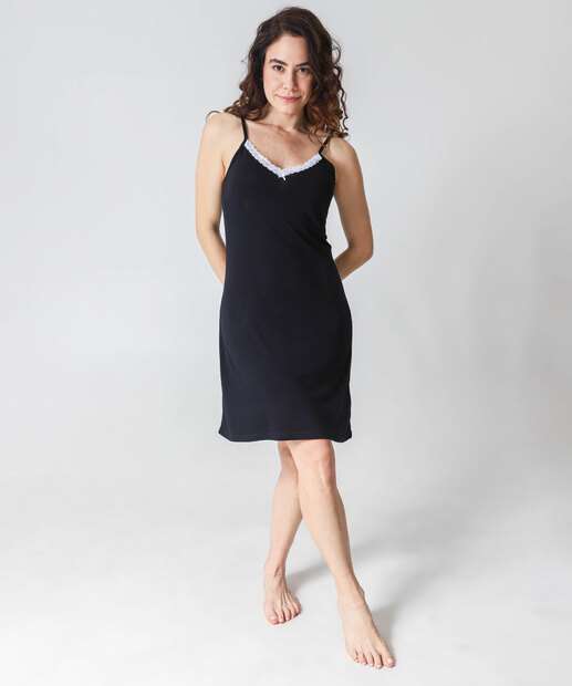 Camisola Recorte Renda Alças Finas Marisa Preto