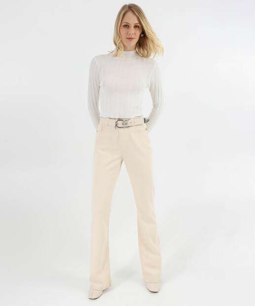 Suéter Feminino Cropped Gola Alta Marisa Off White