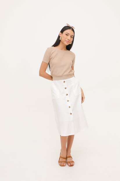Saia Midi Feminina Cintura Alta Fenda Marisa 