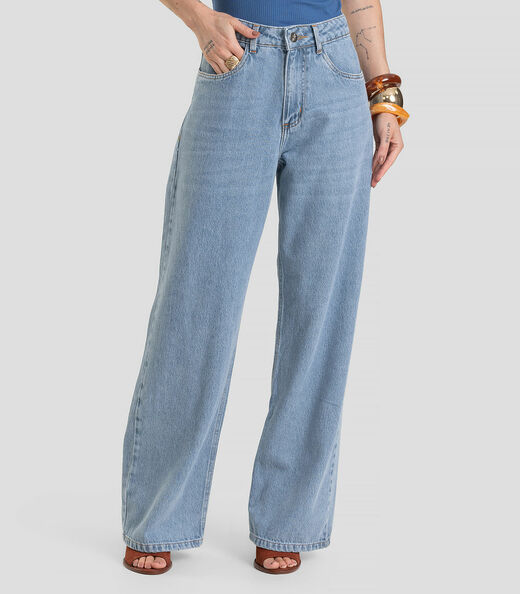 Calça Jeans Feminina Wide Leg Cintura Alta Dianna Azul
