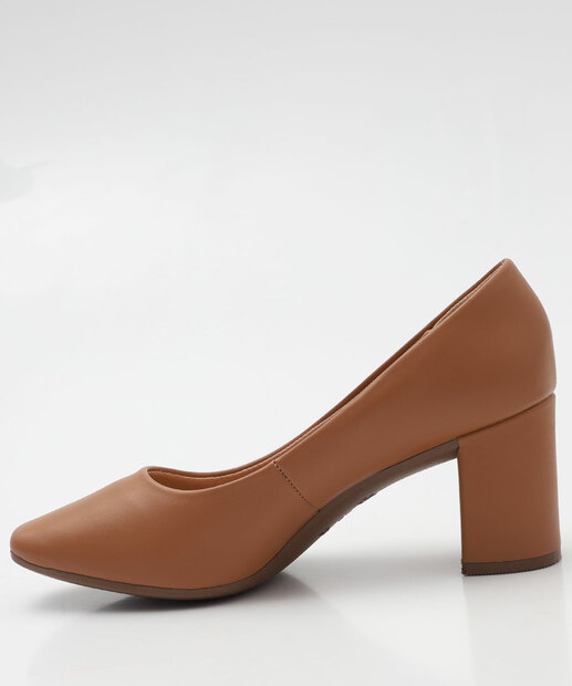 Scarpin Feminino Salto Grosso Via Uno 906009 Marrom