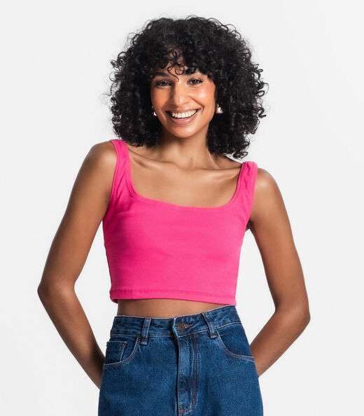 Top Cropped Ribana Básico Rovitex Rosa