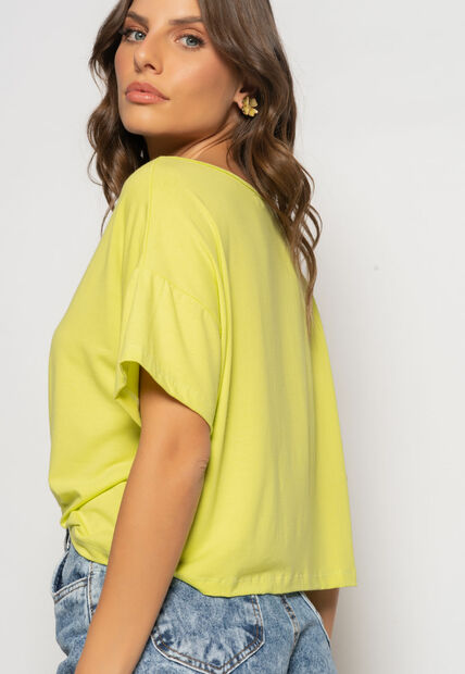 Cropped Amplo Manga Curta Malha Verde Limão Salvatore