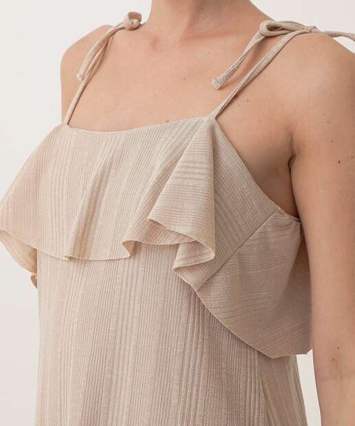 Vestido Midi Feminino Babado Canelado Marisa Bege