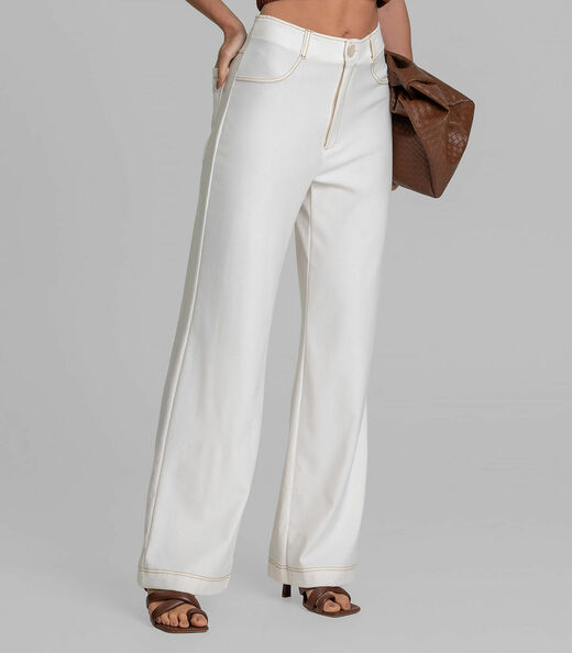 Calça Feminina Pantalona em Molicottom Dianna Bege