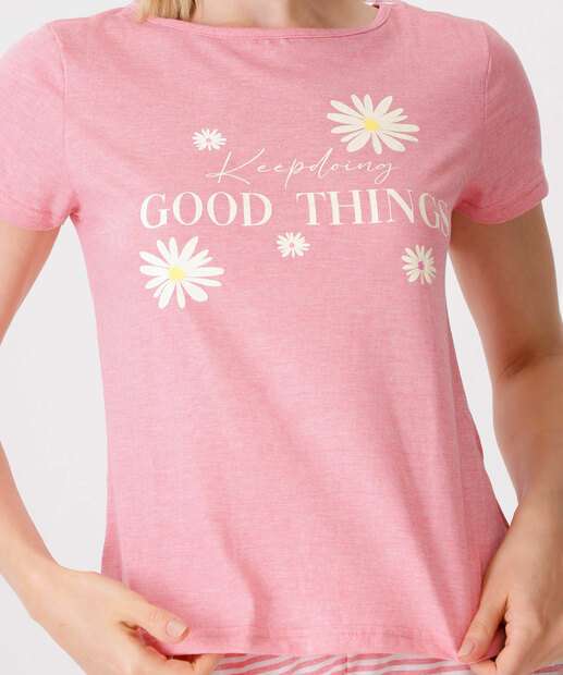 Pijama Feminino Estampa Frase E Listras Marisa Rosa