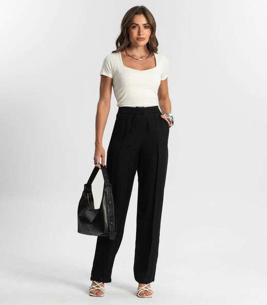 Calça Feminina Reta Alfaiataria Style Box Preto