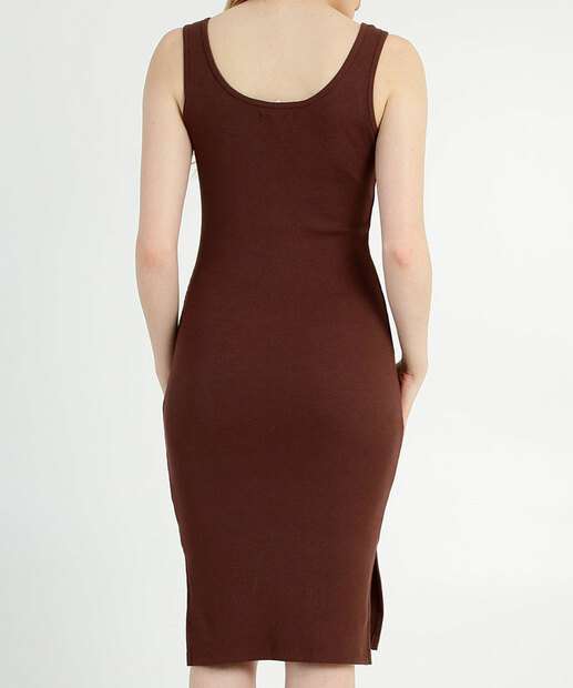 Vestido Midi Feminino Canelado Fenda Alças Largas Marisa