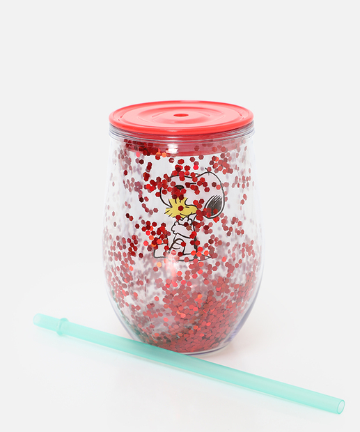 Copo Canudo Confete Snoopy 350ML Vermelho