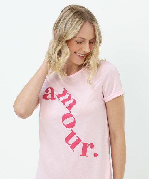 Camisola Manga Curta Estampa Frase Marisa Rosa