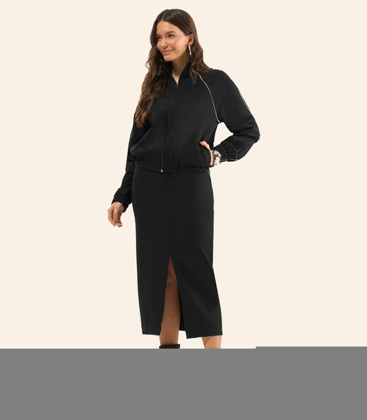 Saia Midi Feminina Em Ponto Roma Rovitex Preto