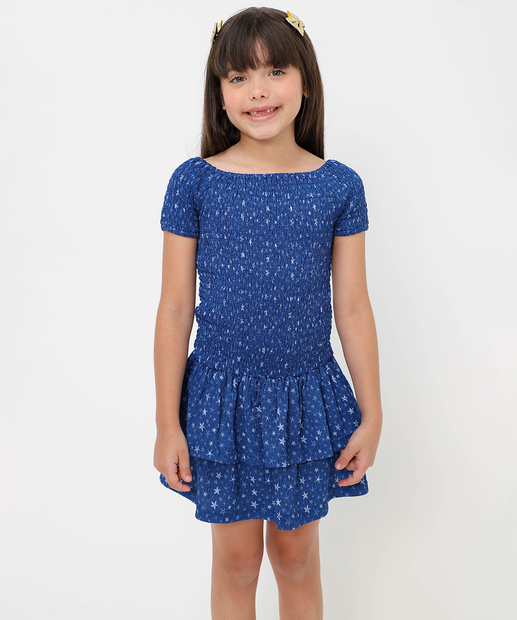 Vestido Infantil Lastex Estrelas Marisa Tam 4 a 12 Azul