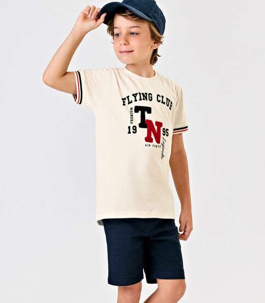 Conjunto Infantil Camiseta Com Bermuda Trick Nick Bege
