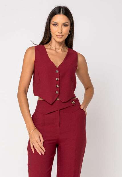 Colete Alfaiataria Curto com Botões Vinho Salvatore