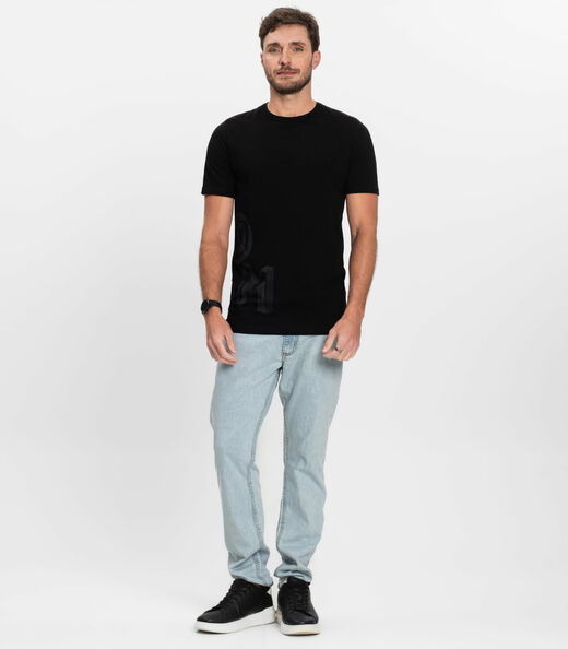 Camiseta Masculina Manga Curta Meia Malha Diametro Preto