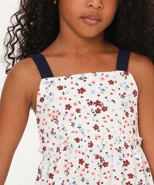 Vestido Infantil Flores Alças Largas Marisa Tam 4 a 10 Off White