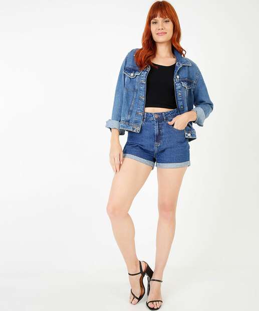 Short Jeans Feminino Bolsos Barra Dobrada Marisa