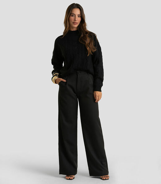 Suéter Feminino em Tricot Com Detalhes Dianna Preto