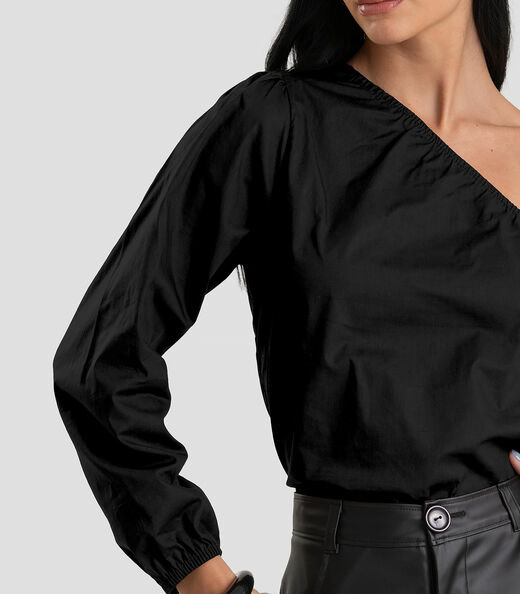 Blusa Feminina Manga Única em Tricoline Dianna Preto