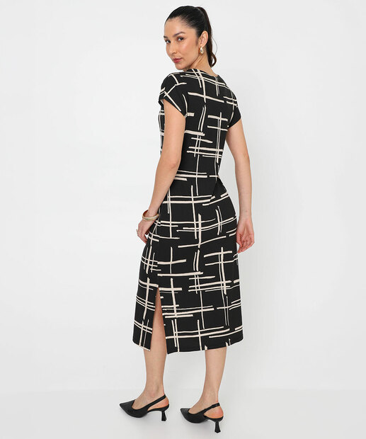 Vestido Midi Feminino Quadriculado Marisa Preto