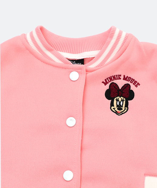Jaqueta infantil Moletom Bomber Minnie Disney Tam 4 a 10 Rosa