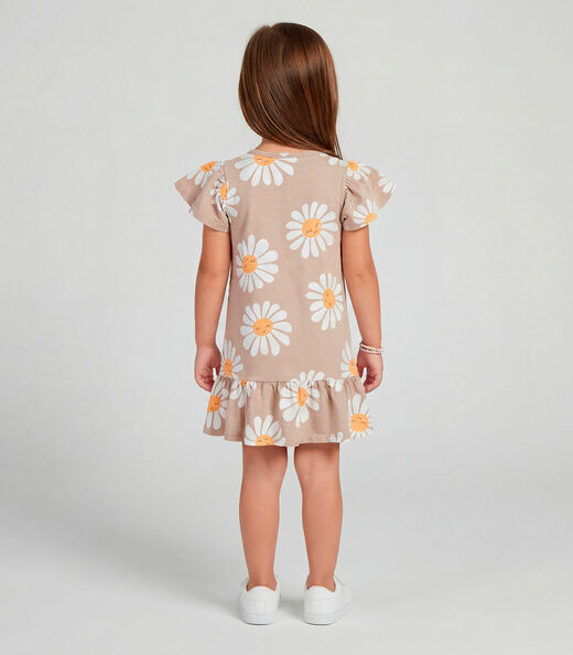 Vestido Infantil Com Babado Franzido Select Marrom