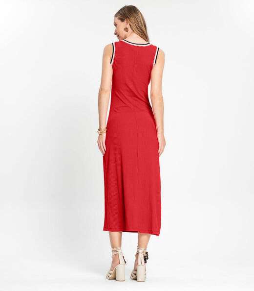 Vestido Midi Em Ribana Canelada Rovitex Vermelho