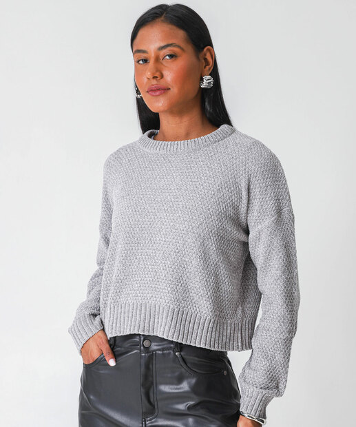Image_Suéter Feminino Chenille Textura Marisa Cinza