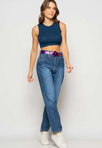 Cropped Regata Recorte Malha Marinho Salvatore Fashion